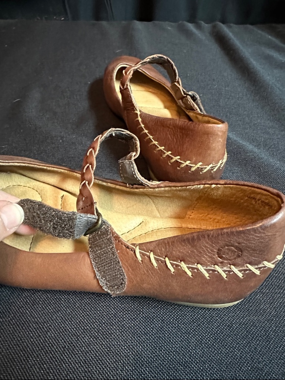 Born Brown Leather Braided Strap Mary Jane Flats - Picture 6 of 8